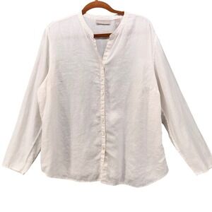 Kate Hill Button‎ Up Linen Blouse White 1X